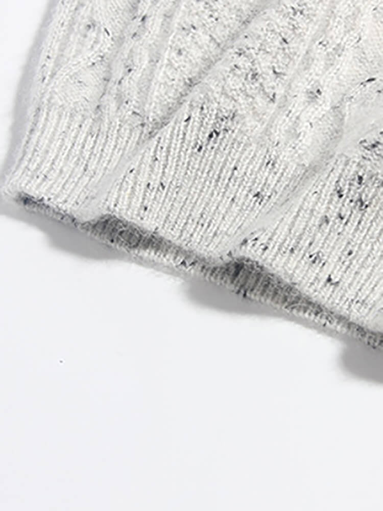 Kids Speckled Light Grey Cable Knit Textured Cashmere Sweater